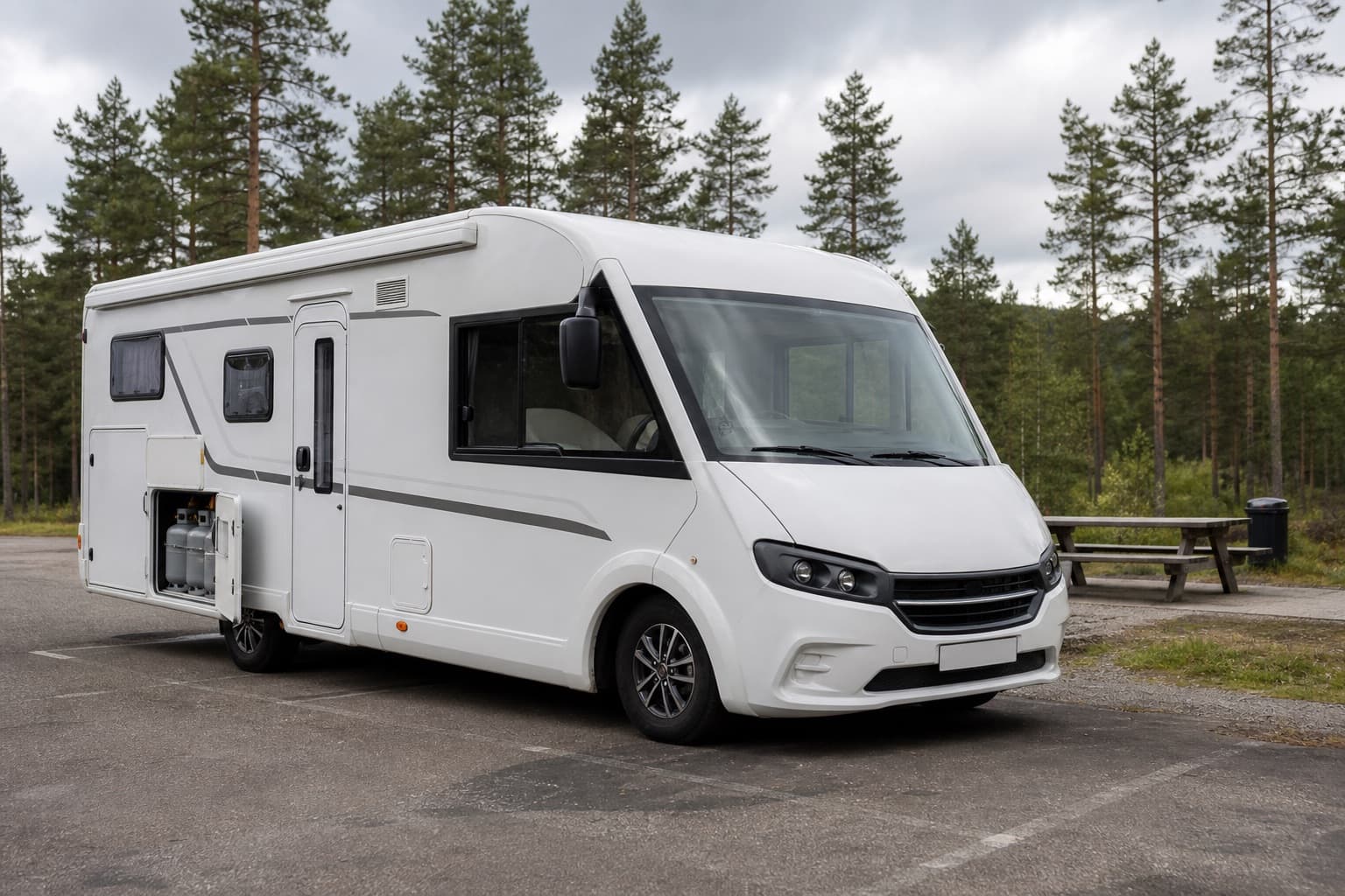 Wohnmobil mit Gasflaschen. Füllung von P10 und P11 in Schonen
